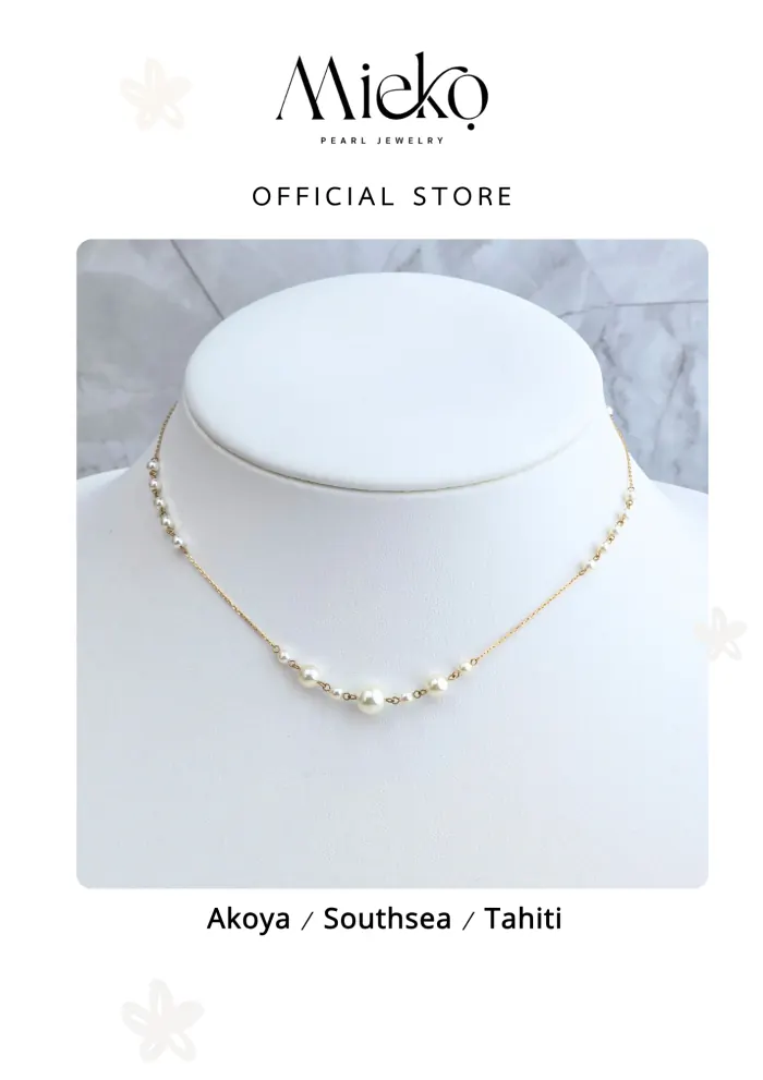 สร้อยคอไข่มุกอะโกย่า สายทอง (Station Necklace) — รูปที่ 1