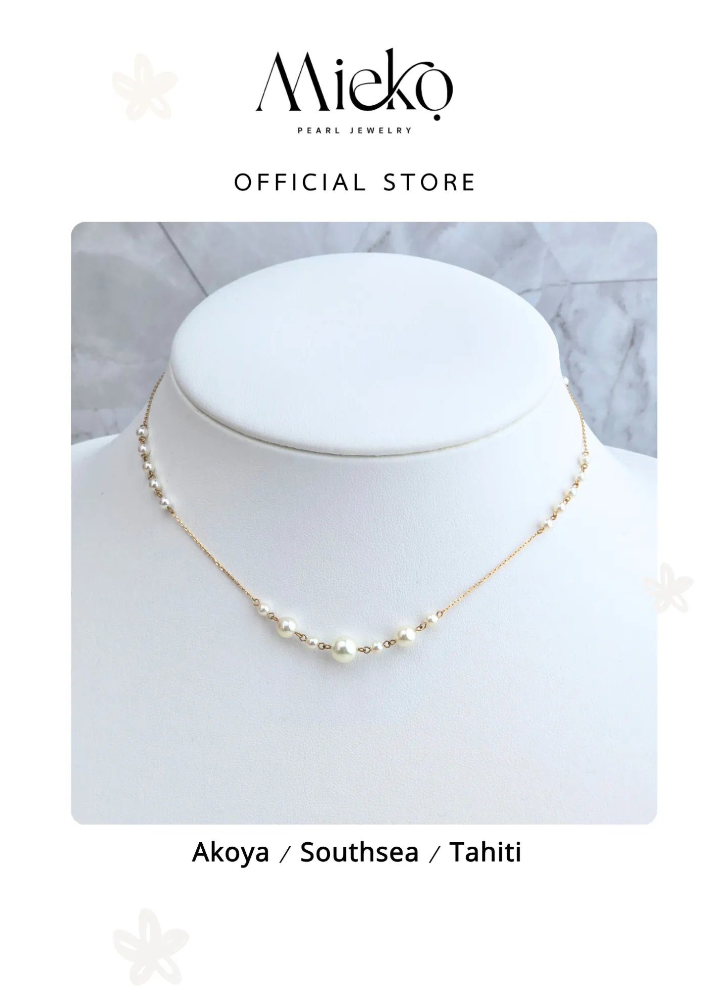 สร้อยคอไข่มุกอะโกย่า สายทอง (Station Necklace) — รูปที่ 1